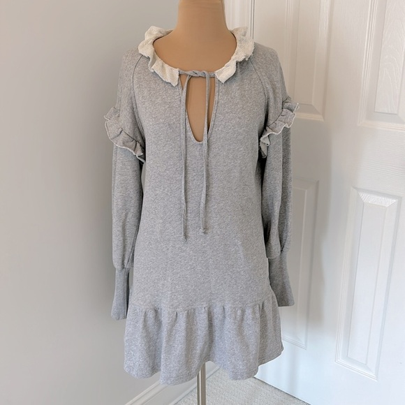 Something Navy Gray Ruffled Sweatshirt Dress - Picture 2 of 7